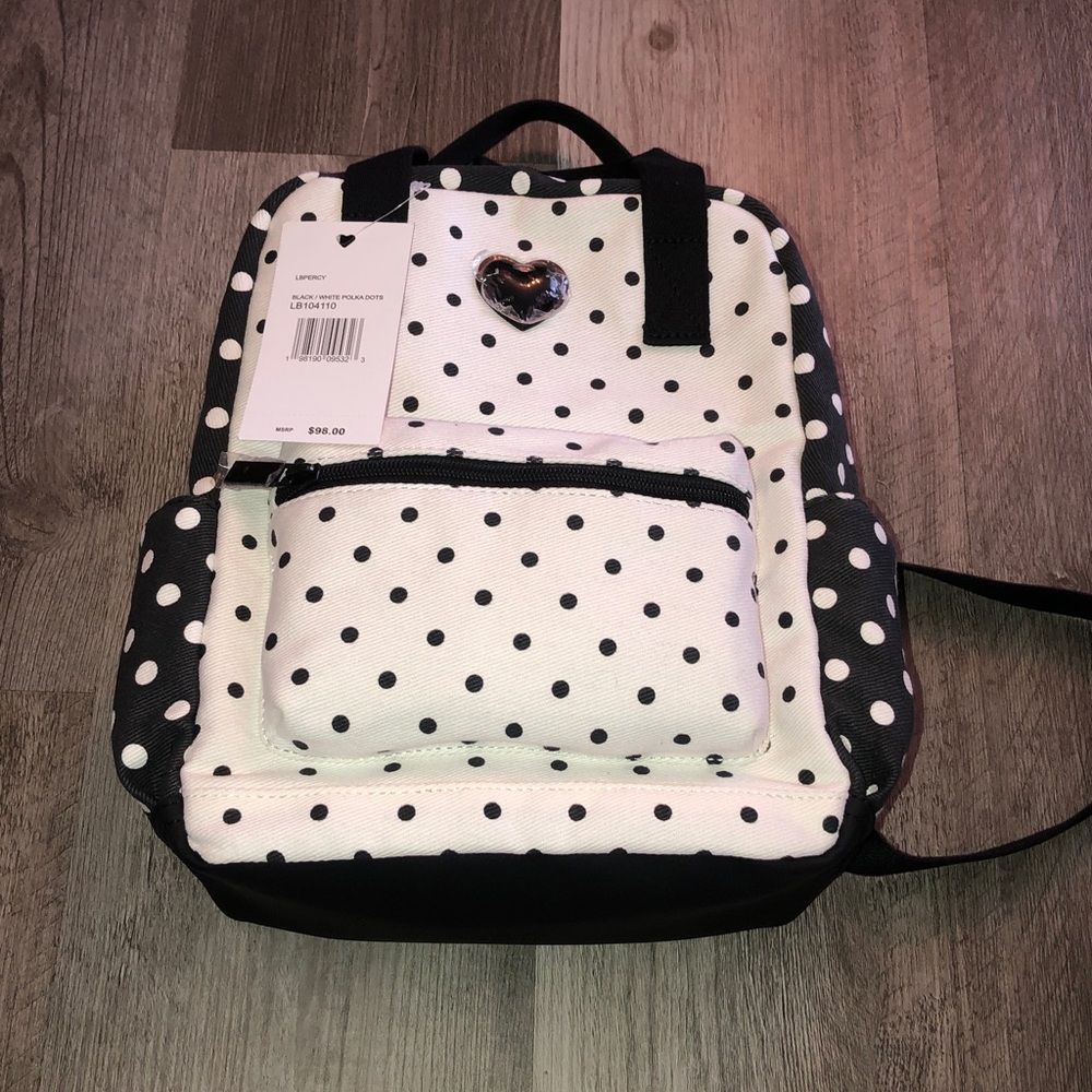Luv Betsey Betsey Johnson LBPERCY Black & White Polka Dot Print Backpack NWT